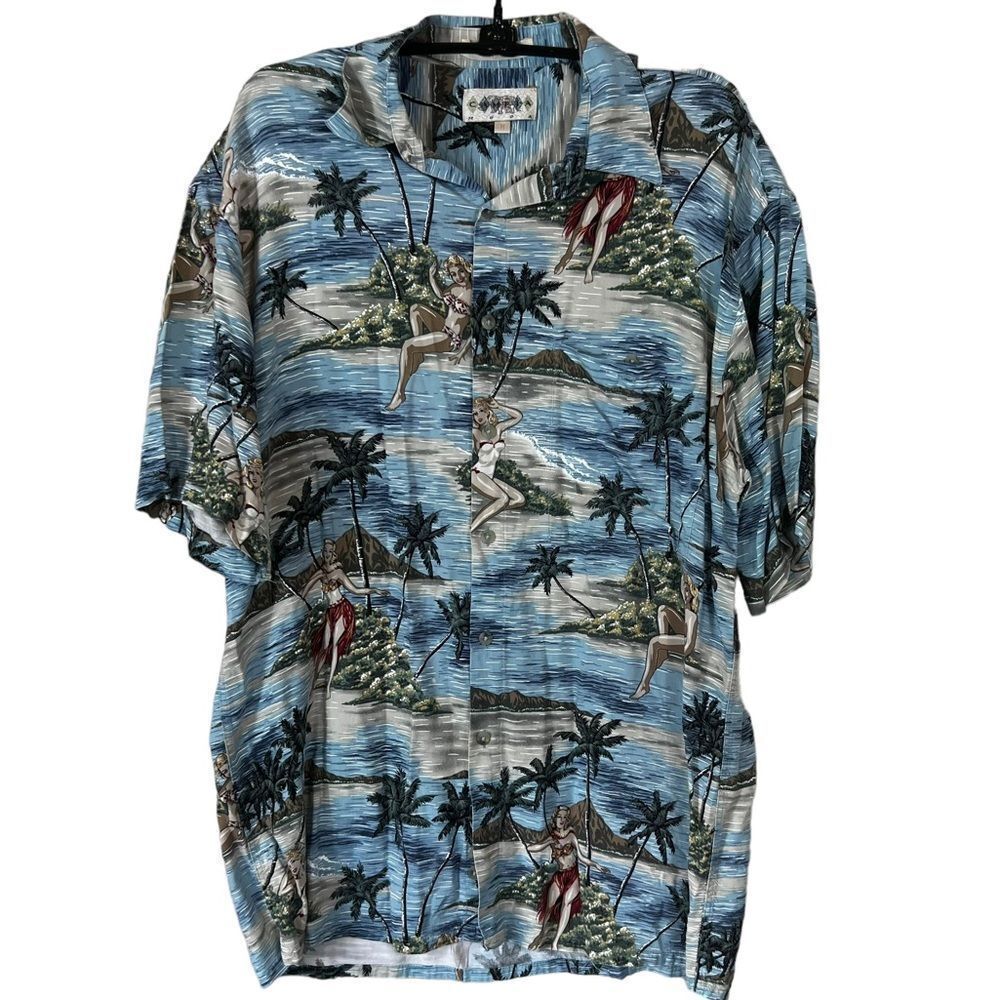 Vintage Campia Moda Pin-Up Girl Floral Hawaiian Shirt